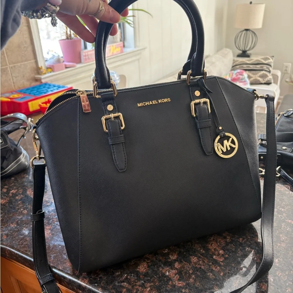 Michael Kors Black Satchel with Gold Accents - Picture 2 of 6